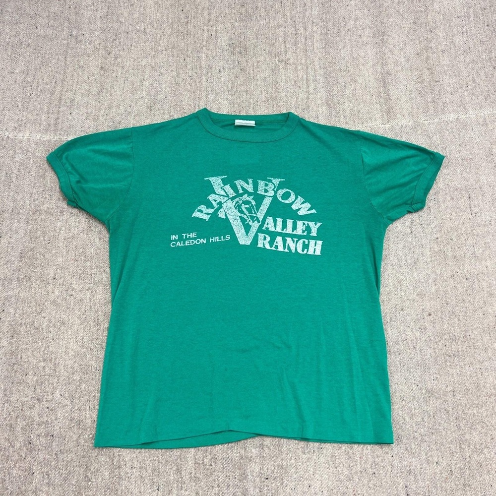 Vintage Rainbow Alley Ranch Shirt Mens Medium Green 1980s Caledon Hills Ontario